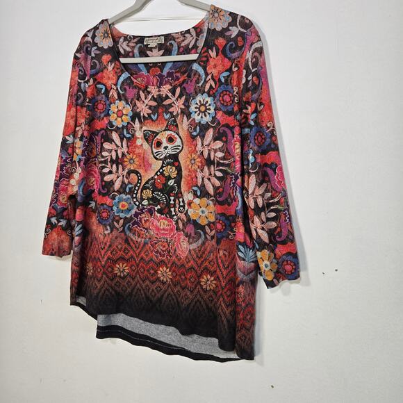 Sugar Skull Cat Shirt By Energe World Wear. Size 2X - Picture 4 of 9